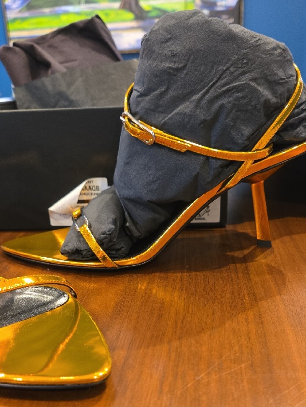 YSL Saint Laurent Metallic Gold Tangerine Kitty Sandal - Picture 9 of 13